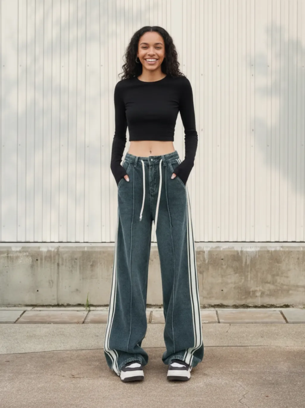 Women's Vintage Striped Jeans with Side Bands