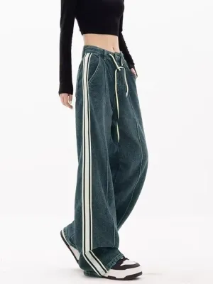 Women's Vintage Striped Jeans with Side Bands — view 2