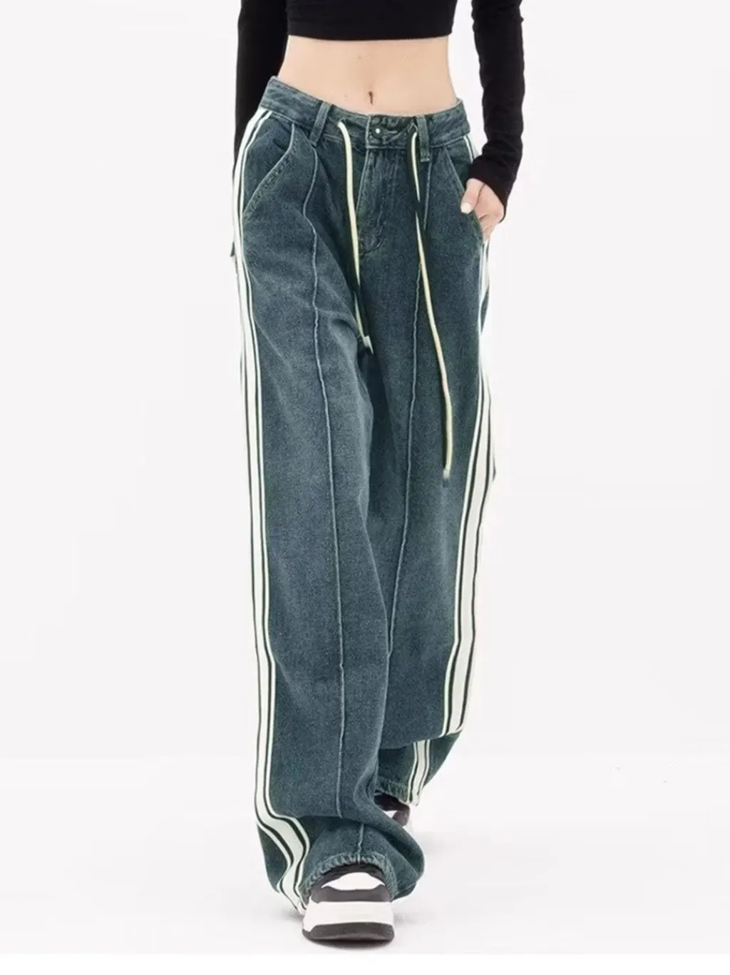 Women's Vintage Striped Jeans with Side Bands — quality denim, made to last