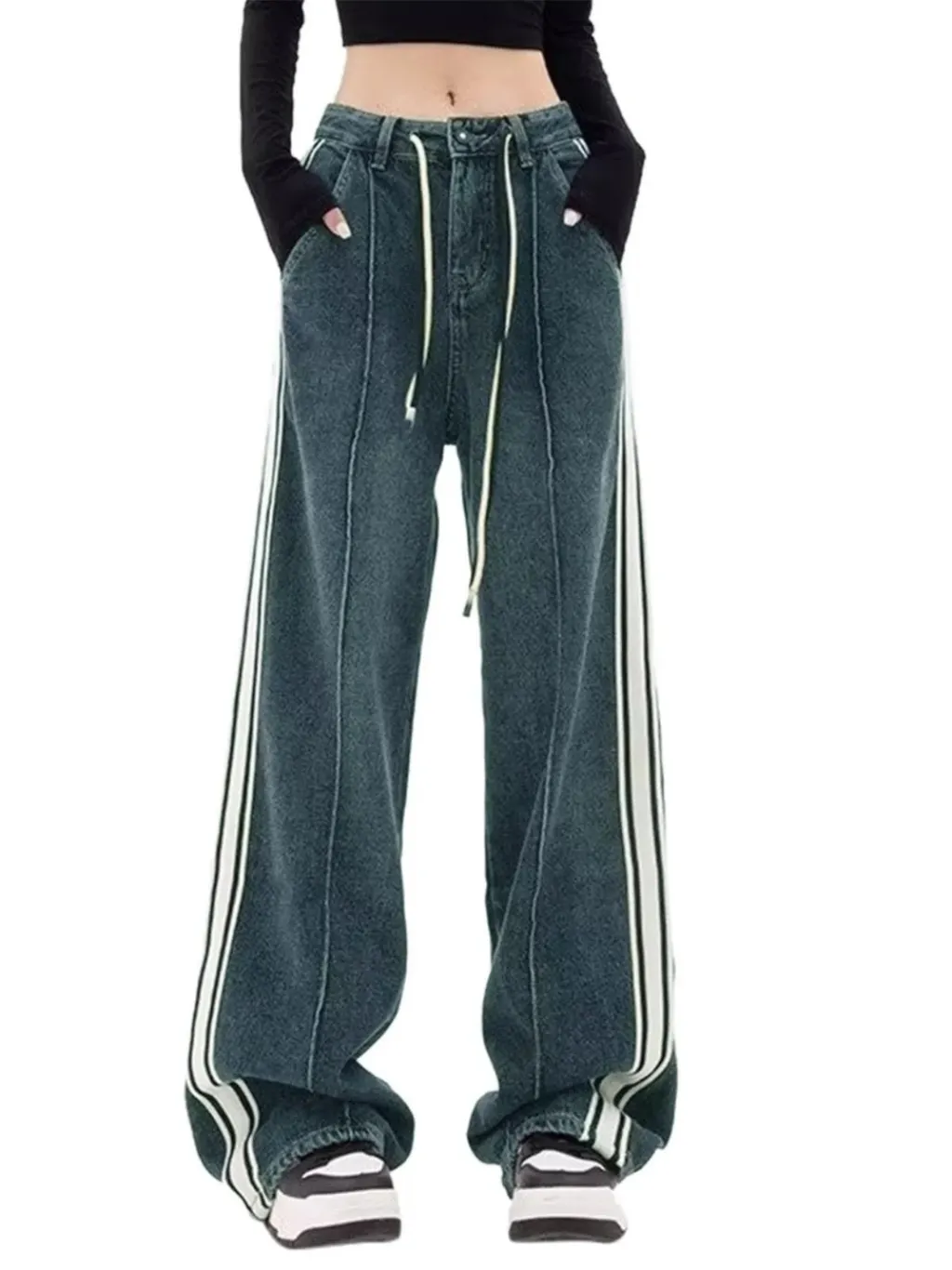 Women's Vintage Striped Jeans with Side Bands — endless ways to style it