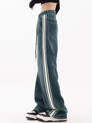 Women's Vintage Striped Jeans with Side Bands — view 5