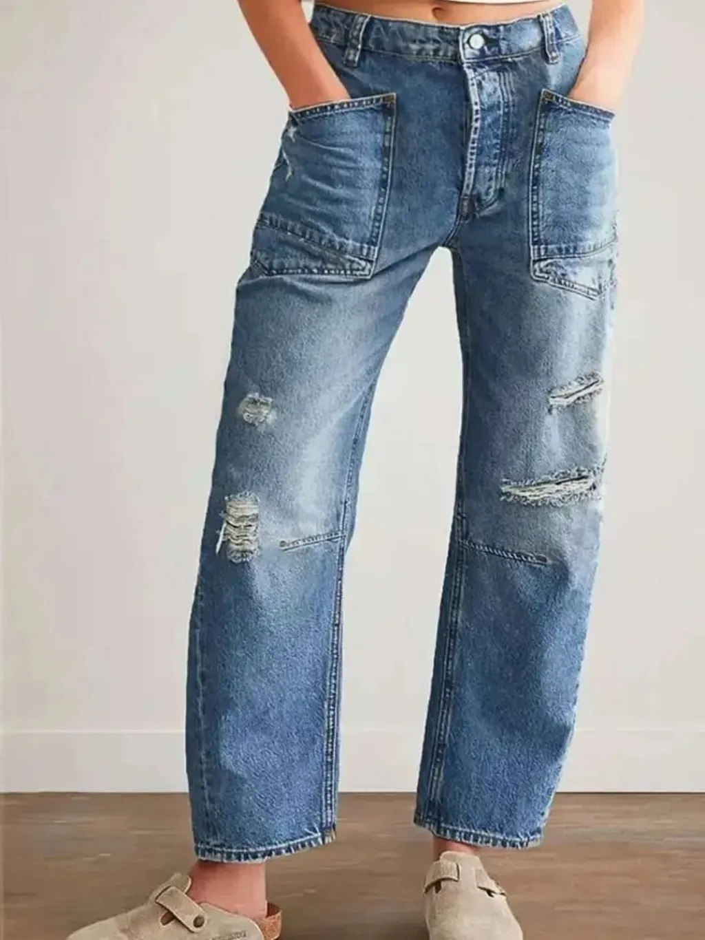 Women's Vintage Washed Ripped Straight-Leg Jeans — a pair designed to be worn everywhere