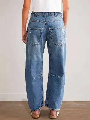Women's Vintage Washed Ripped Straight-Leg Jeans — view 3