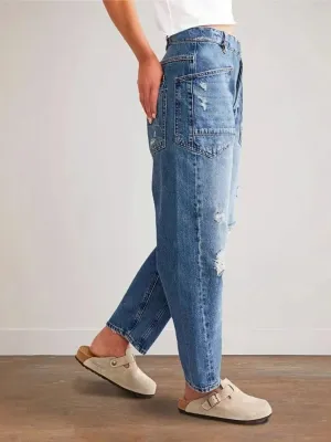 Women's Vintage Washed Ripped Straight-Leg Jeans — view 5