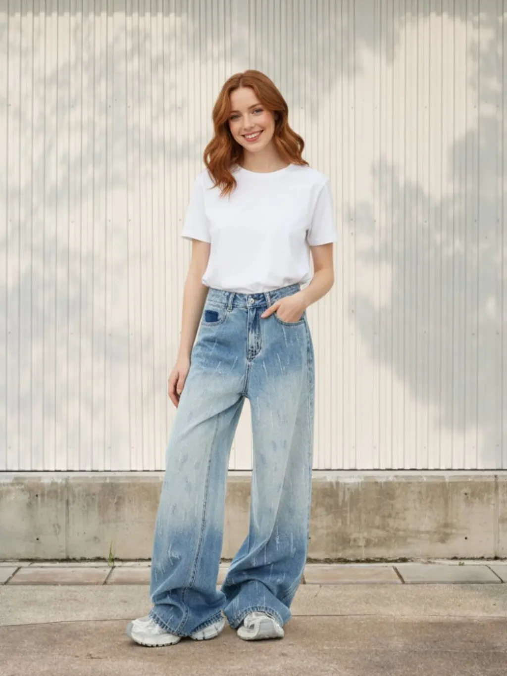 Women's Washed Baggy Jeans, Embroidery & Patchwork