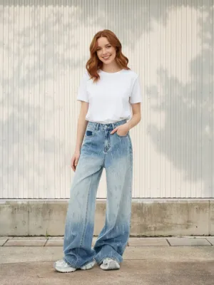 Women's Washed Baggy Jeans, Embroidery & Patchwork — view 1