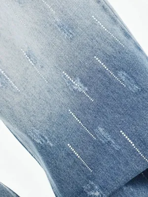 Women's Washed Baggy Jeans, Embroidery & Patchwork — view 2