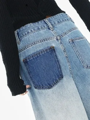 Women's Washed Baggy Jeans, Embroidery & Patchwork — view 5