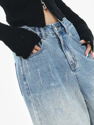 Women's Washed Baggy Jeans, Embroidery & Patchwork — view 6