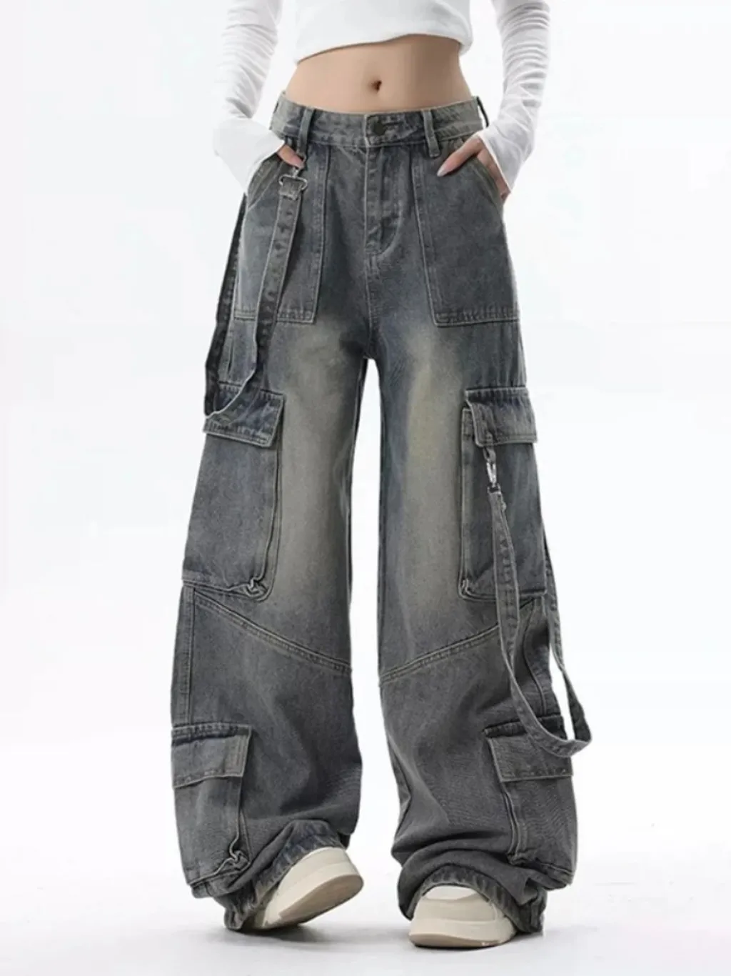 Women's Washed Black Baggy Cargo Jeans — quality denim, made to last
