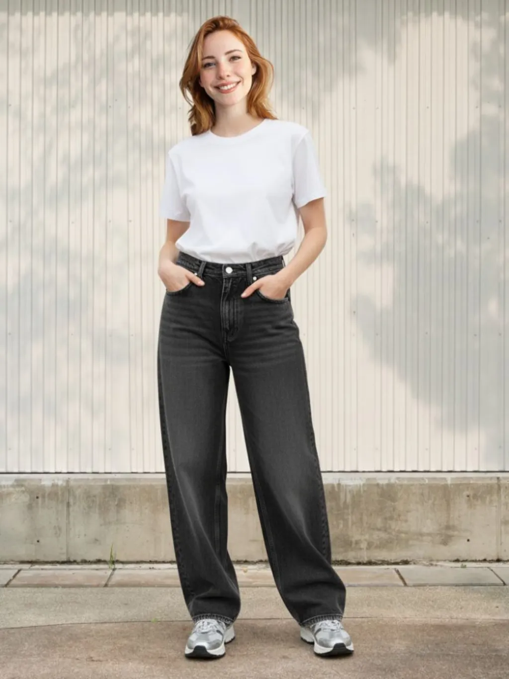 Women's Washed Black Baggy Jeans