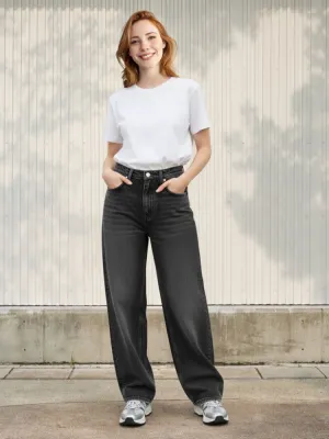 Women's Washed Black Baggy Jeans — view 1