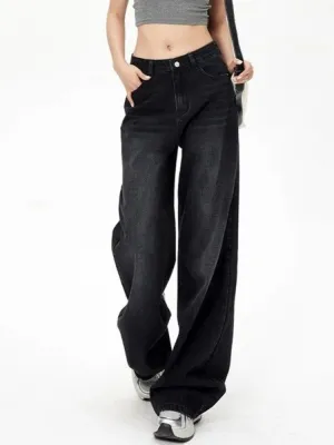 Women's Washed Black Baggy Jeans — view 7