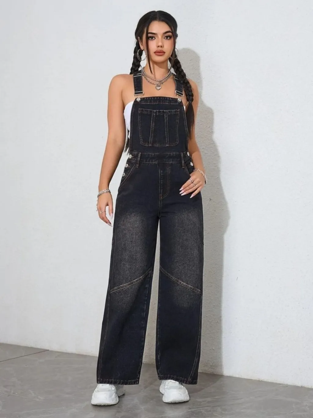 Women's Washed Black Denim Dungarees — a pair designed to be worn everywhere