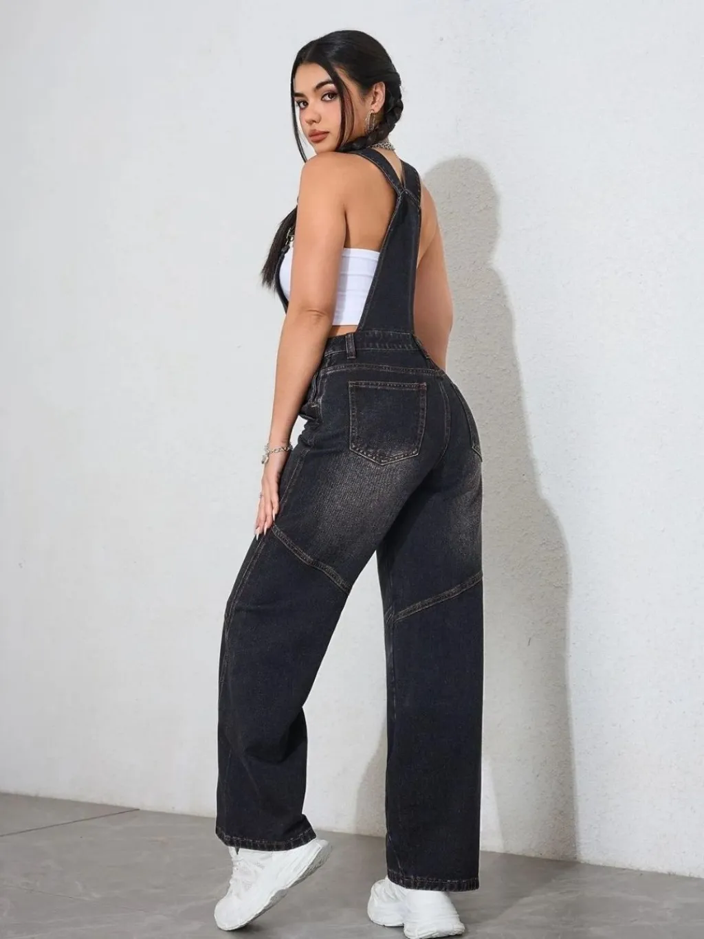 Women's Washed Black Denim Dungarees — quality denim, made to last