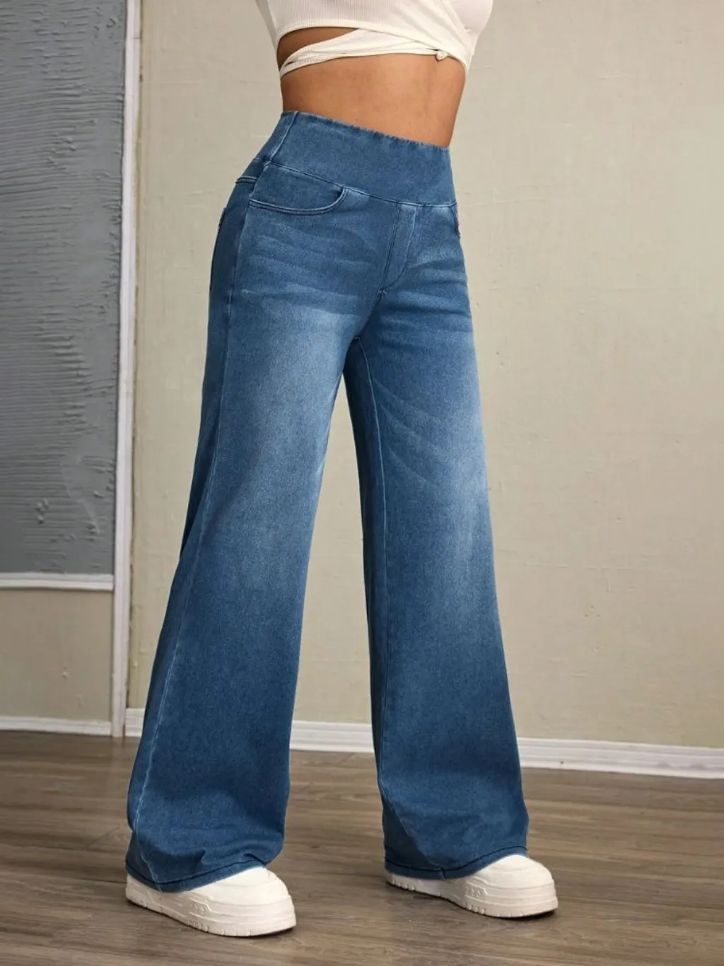 Women's Washed Blue Baggy Jeans, Elasticated Waist — endless ways to style it