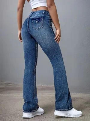 Women's Washed Blue Bootcut Jeans — view 4