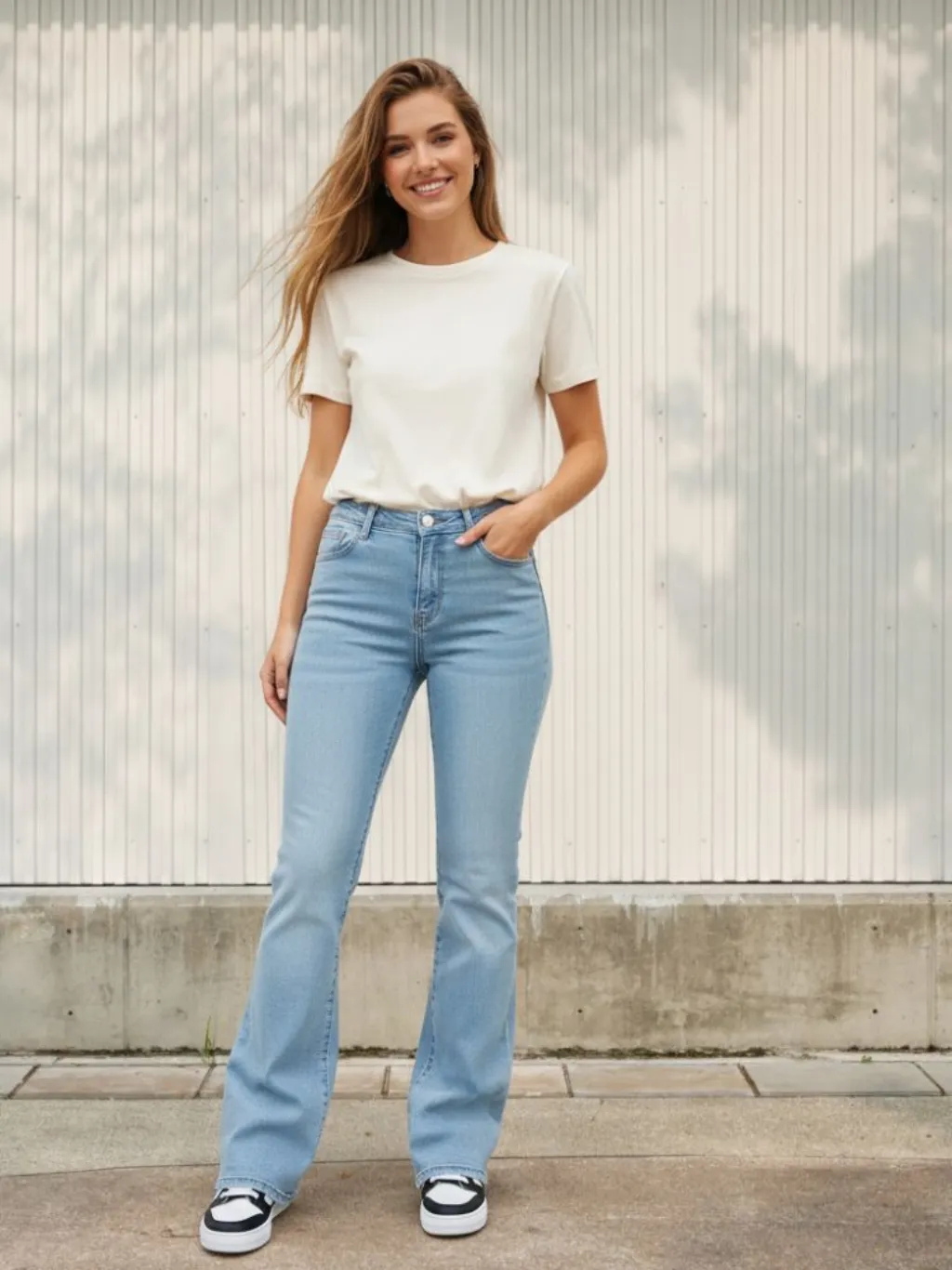 Women's Washed Blue High-Waisted Bootcut Jeans