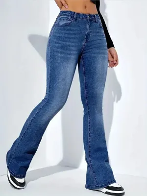 Women's Washed Blue High-Waisted Bootcut Jeans — view 3