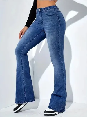 Women's Washed Blue High-Waisted Bootcut Jeans — view 4