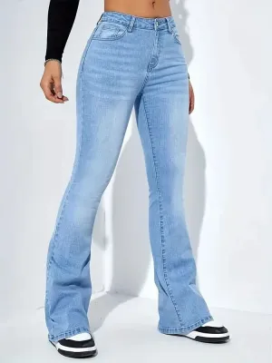 Women's Washed Blue High-Waisted Bootcut Jeans — view 5