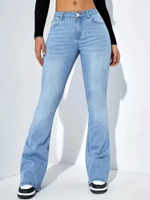 Women's Washed Blue High-Waisted Bootcut Jeans — view 6