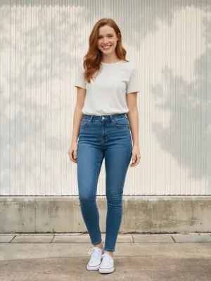Women's Washed Blue High-Waisted Skinny Jeans — view 1