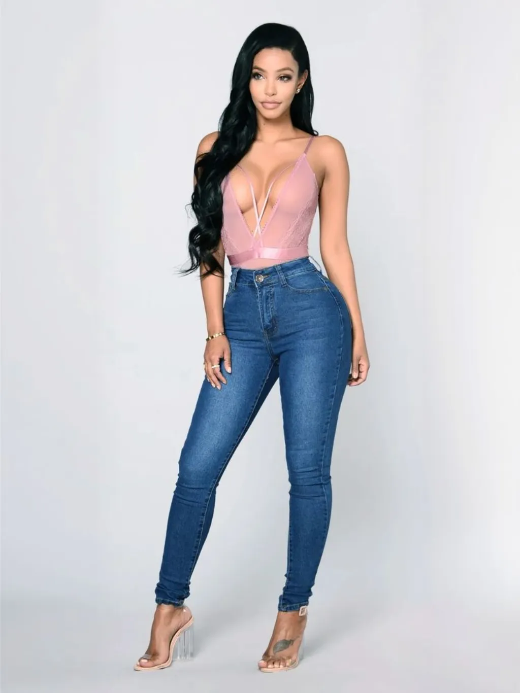 Women's Washed Blue High-Waisted Skinny Jeans — quality denim, made to last