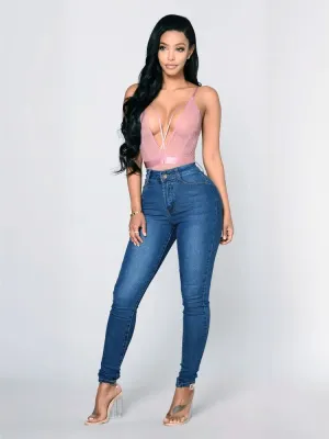 Women's Washed Blue High-Waisted Skinny Jeans — view 3