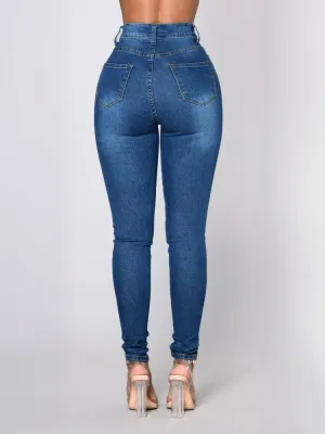 Women's Washed Blue High-Waisted Skinny Jeans — view 4