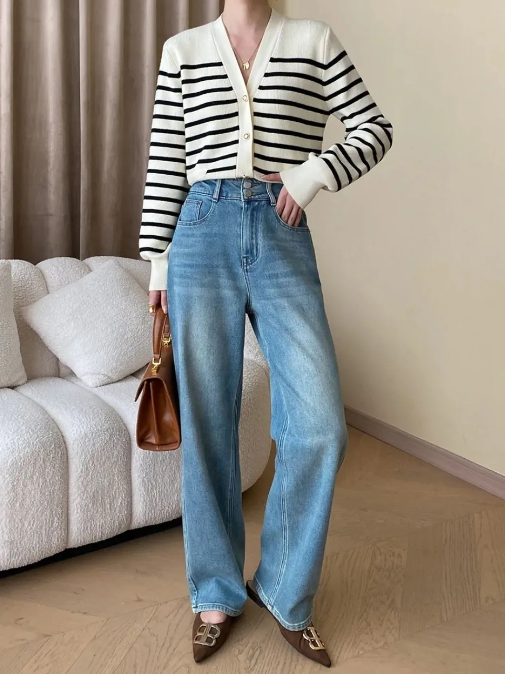 Women's Washed Blue High-Waisted Straight Jeans — a pair designed to be worn everywhere