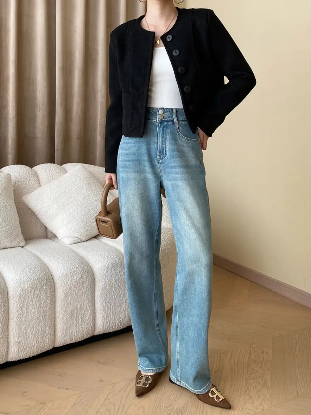 Women's Washed Blue High-Waisted Straight Jeans — quality denim, made to last