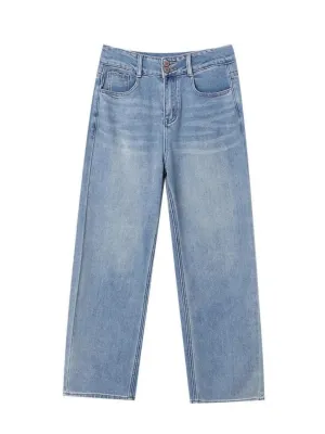 Women's Washed Blue High-Waisted Straight Jeans — view 7