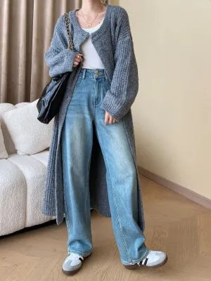 Women's Washed Blue High-Waisted Straight Jeans — view 8