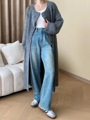 Women's Washed Blue High-Waisted Straight Jeans — view 9