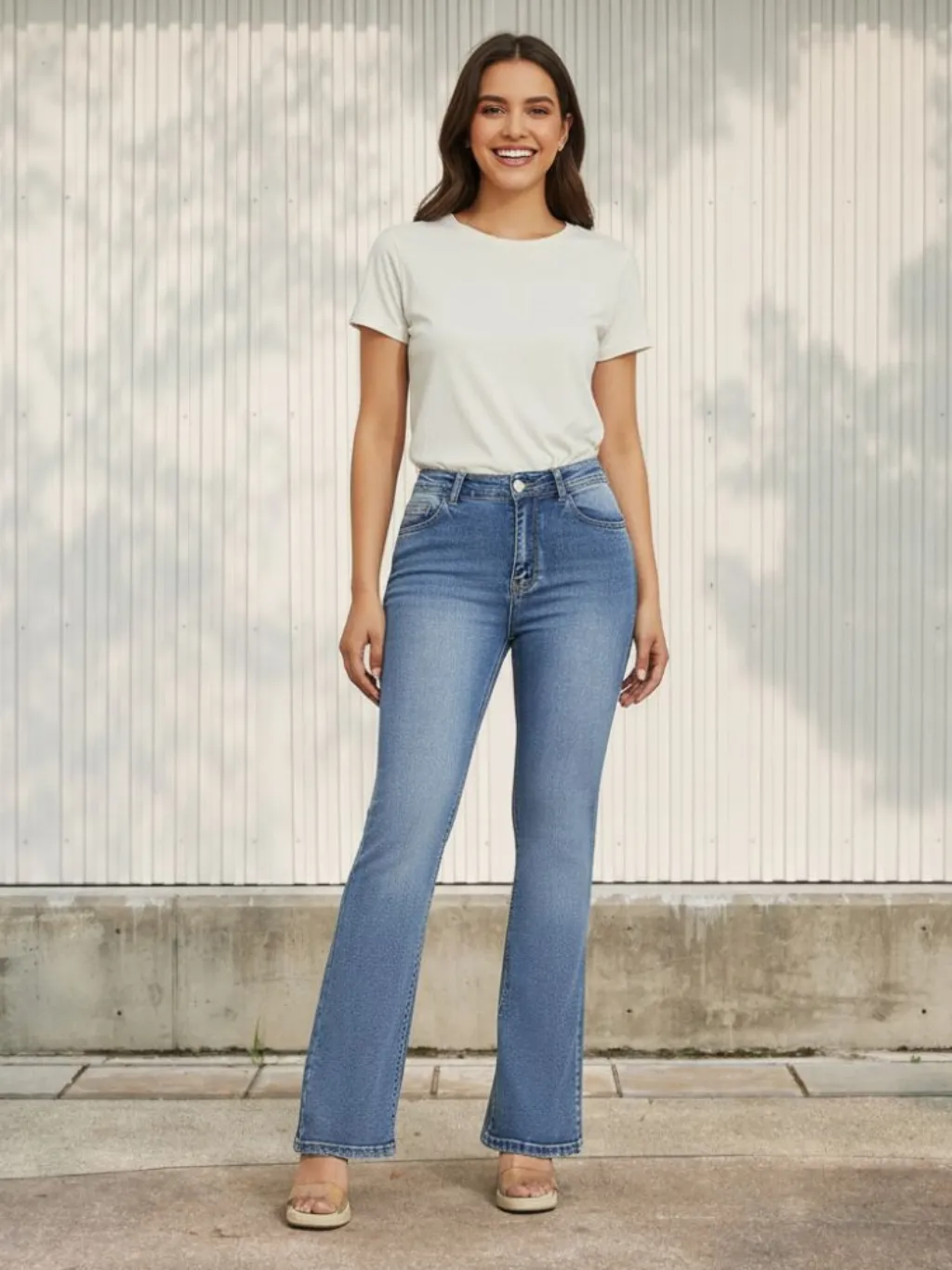 Women's Washed Bootcut Jeans with Decorative Back Pockets