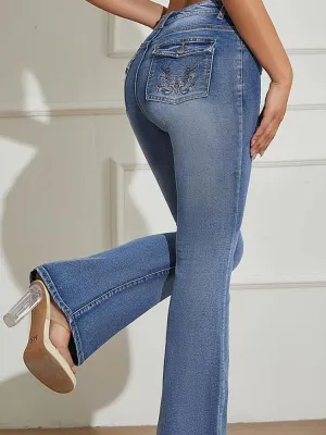 Women's Washed Bootcut Jeans with Decorative Back Pockets — view 2