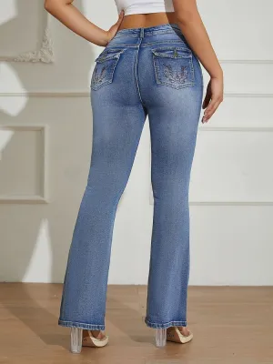 Women's Washed Bootcut Jeans with Decorative Back Pockets — view 3