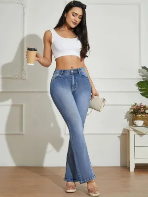 Women's Washed Bootcut Jeans with Decorative Back Pockets — view 4