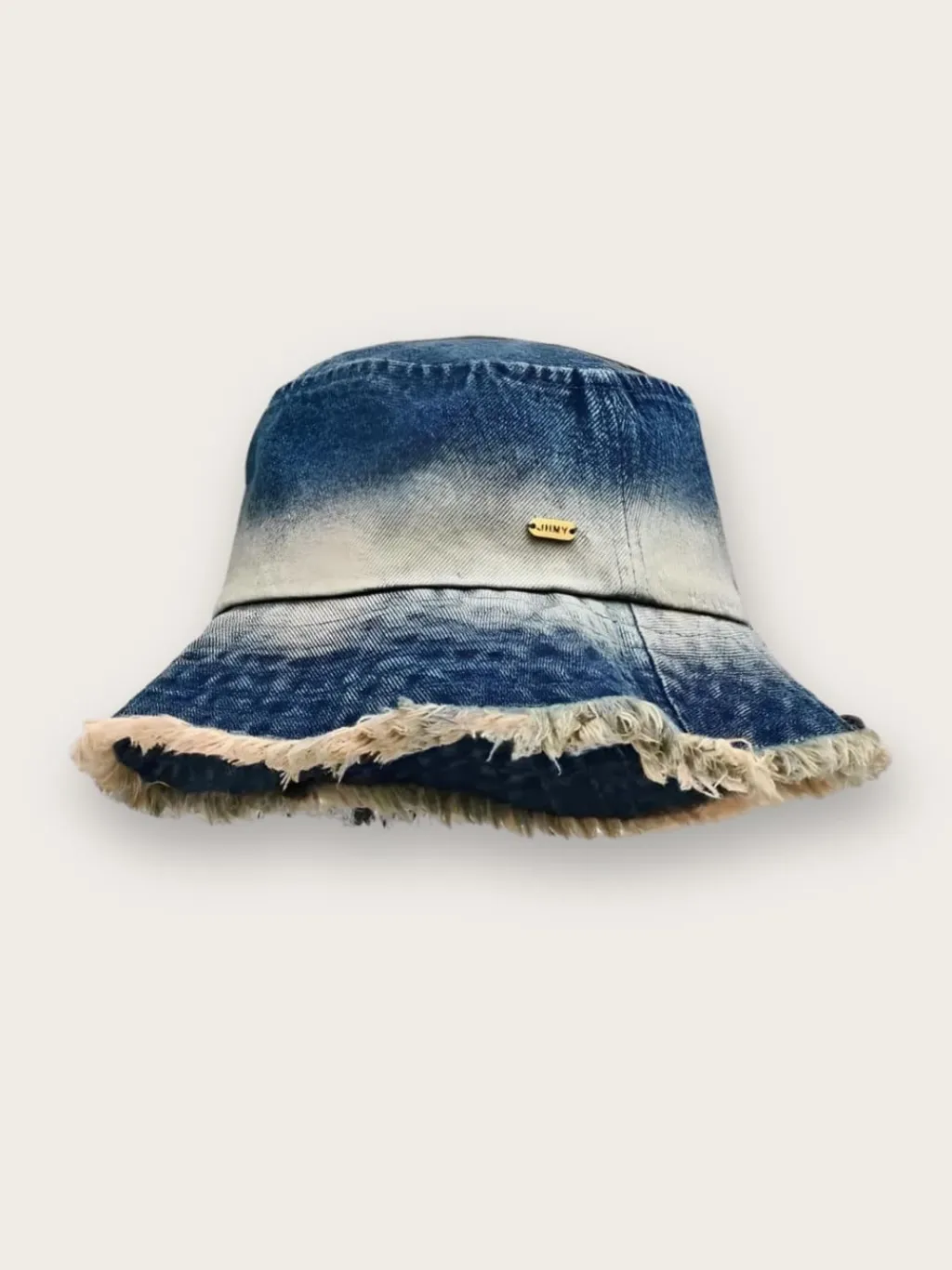 Women's Washed Denim Bucket Hat with Frayed Edges