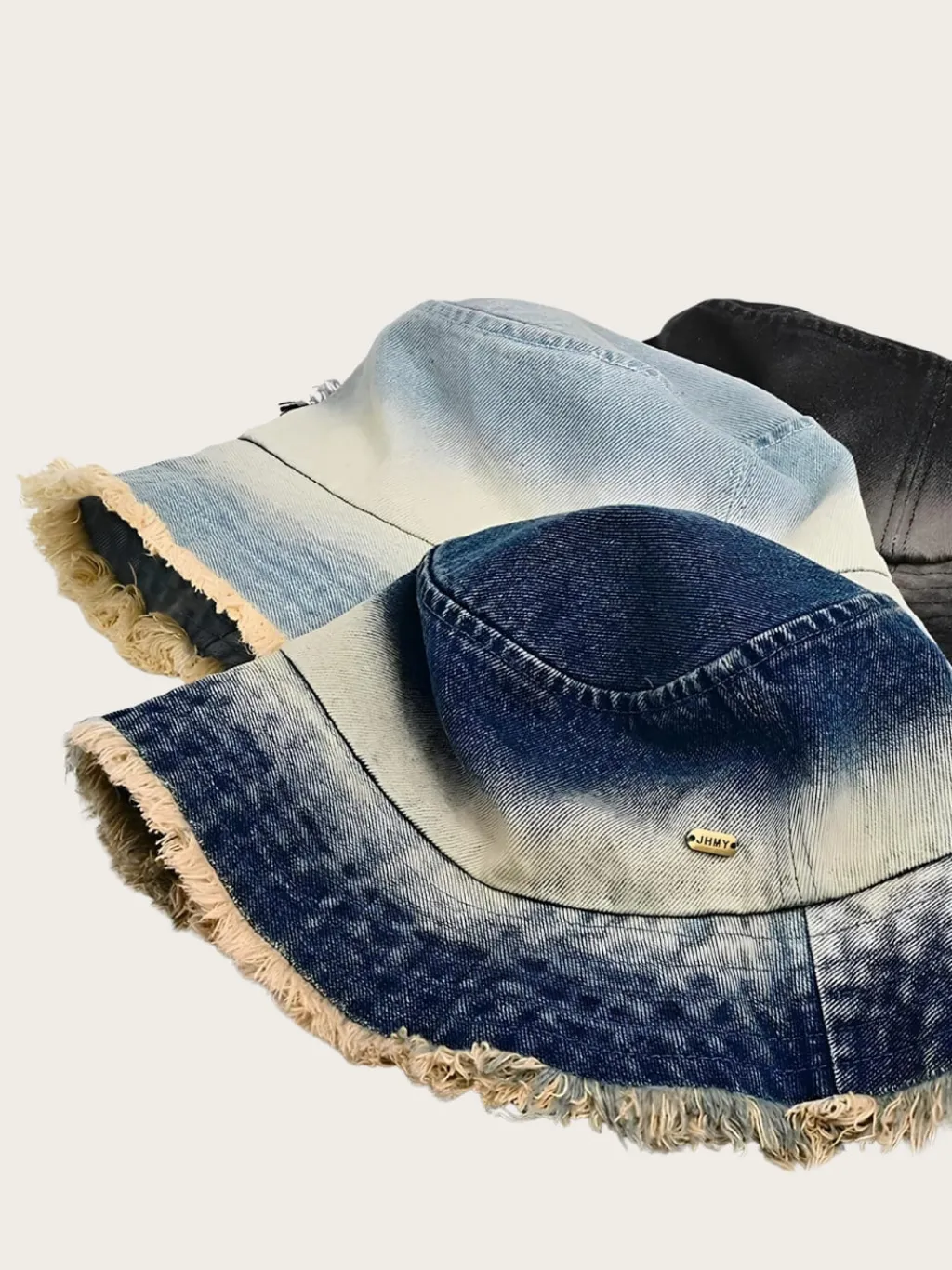 Women's Washed Denim Bucket Hat with Frayed Edges — a pair designed to be worn everywhere