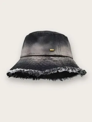Women's Washed Denim Bucket Hat with Frayed Edges — view 8