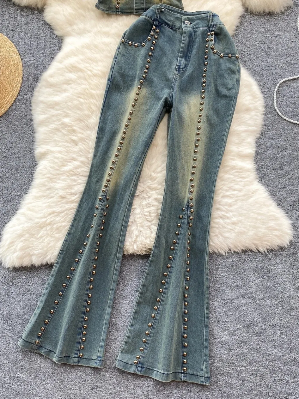 Women's Washed Denim Set with Bustier & Flared Trousers — endless ways to style it