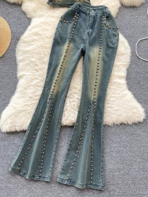 Women's Washed Denim Set with Bustier & Flared Trousers — view 4