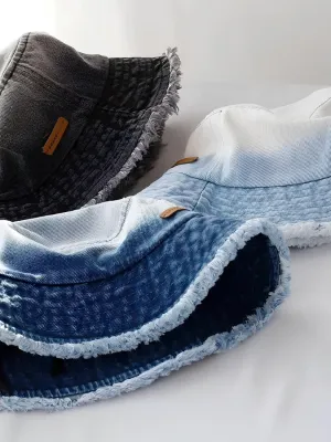 Women's Washed & Frayed Denim Bucket Hat — view 4