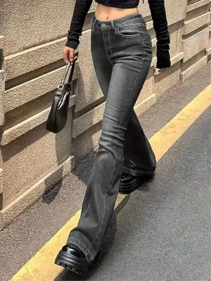Women's Washed Grey Bootcut Jeans — view 4