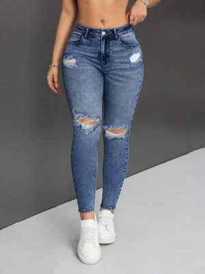Women's Washed Ripped Skinny Jeans — view 2