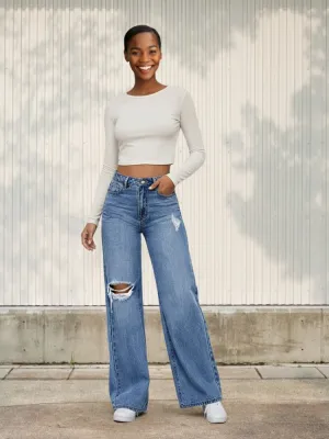Women's Washed Ripped Wide-Leg Jeans — view 1