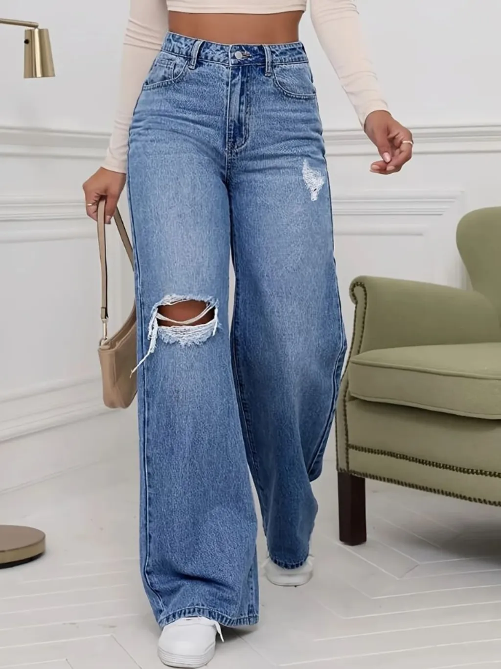 Women's Washed Ripped Wide-Leg Jeans — a pair designed to be worn everywhere