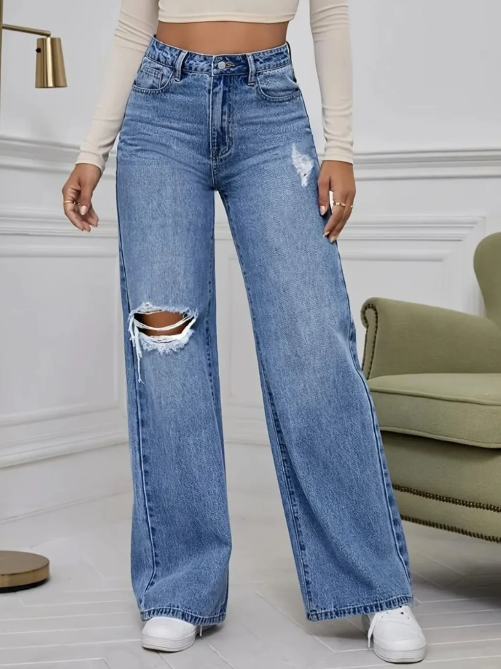 Women's Washed Ripped Wide-Leg Jeans — quality denim, made to last